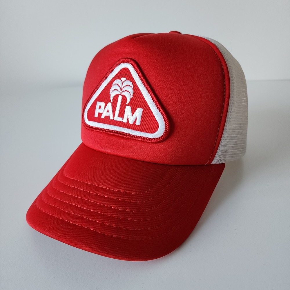 Vintage Palm Dairies Trucker Hat Cap Snapback Patch 80s Red White Mesh Farm Milk